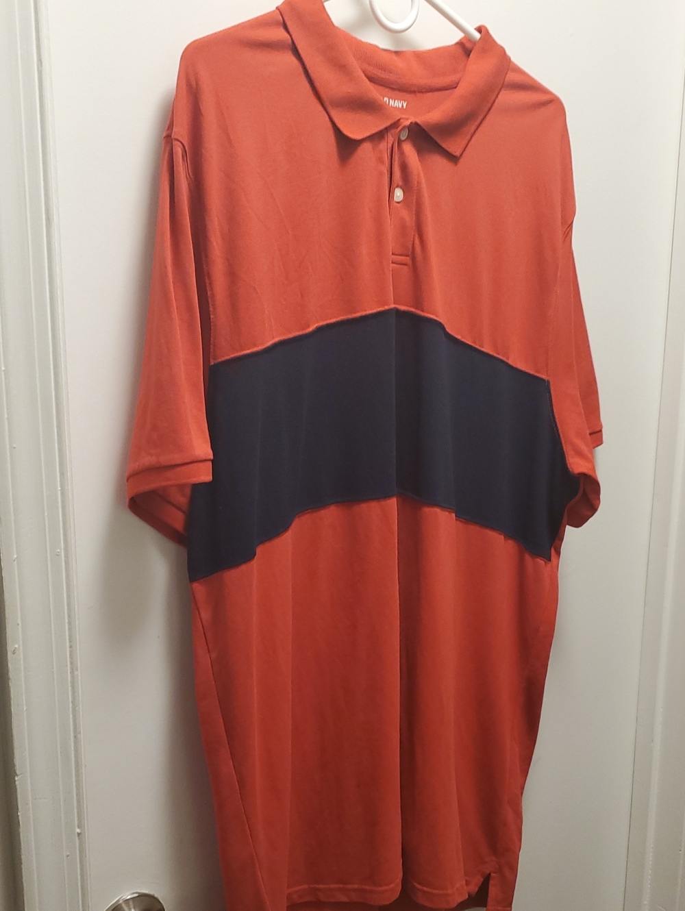 Old Navy Men's Rust Polo with Navy Chest Stripe